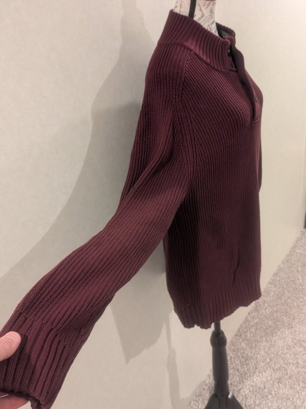American Eagle Men's Henley Sweater XXL 100% Cotton Burgundy Maroon Ribbed - Picture 3 of 8